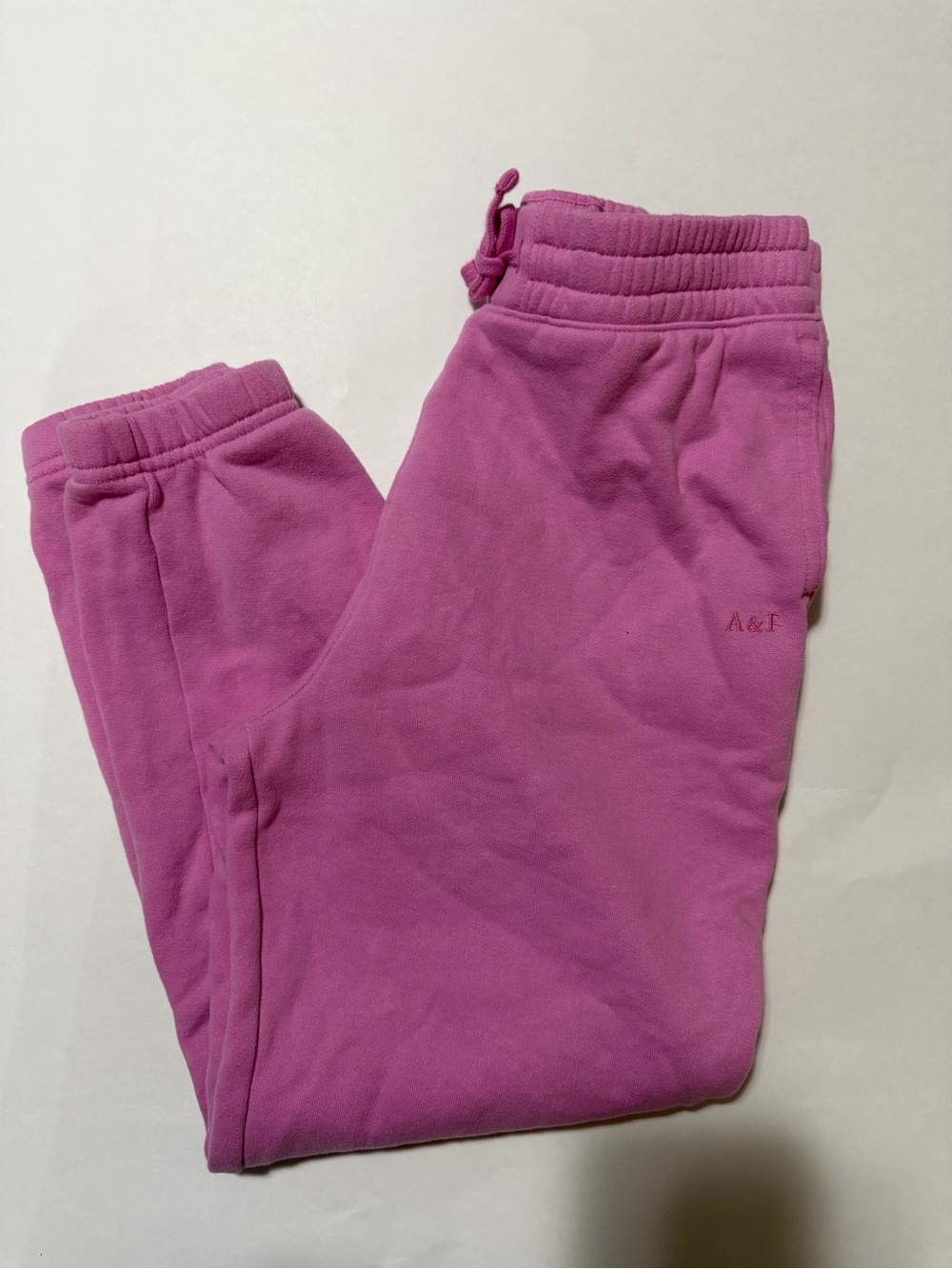 abercrombie kids pink fleece joggers with A&F embroidery